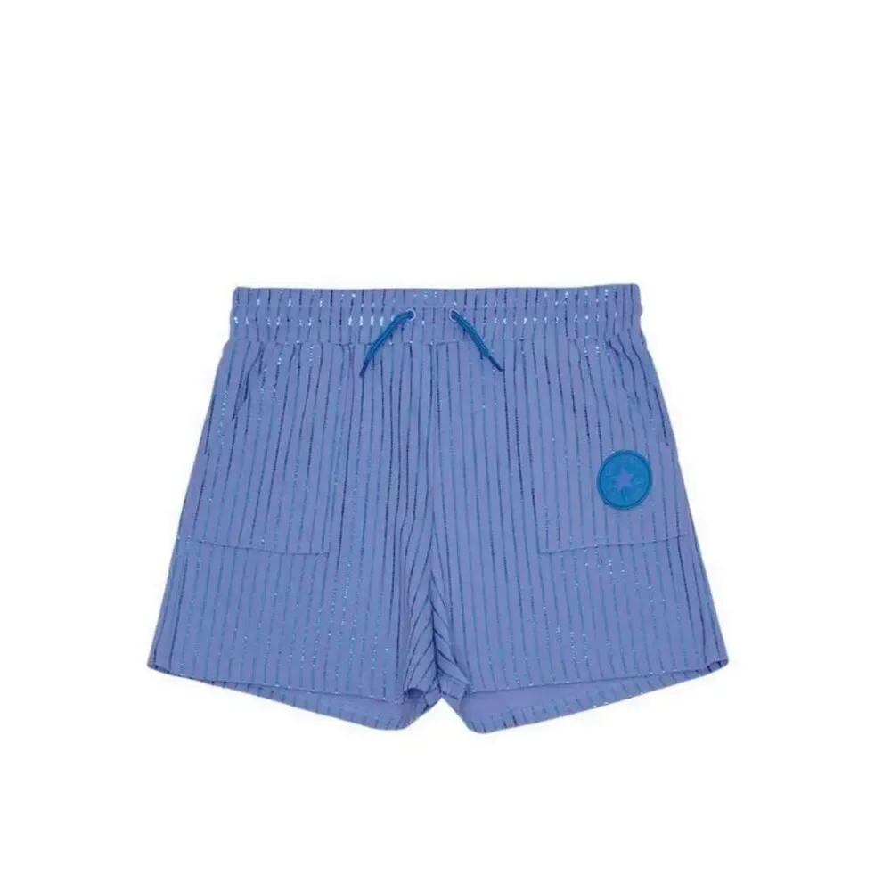 Converse Shine Striped Blue High Rise Pull On 2 Pocket Shorts Size XL New